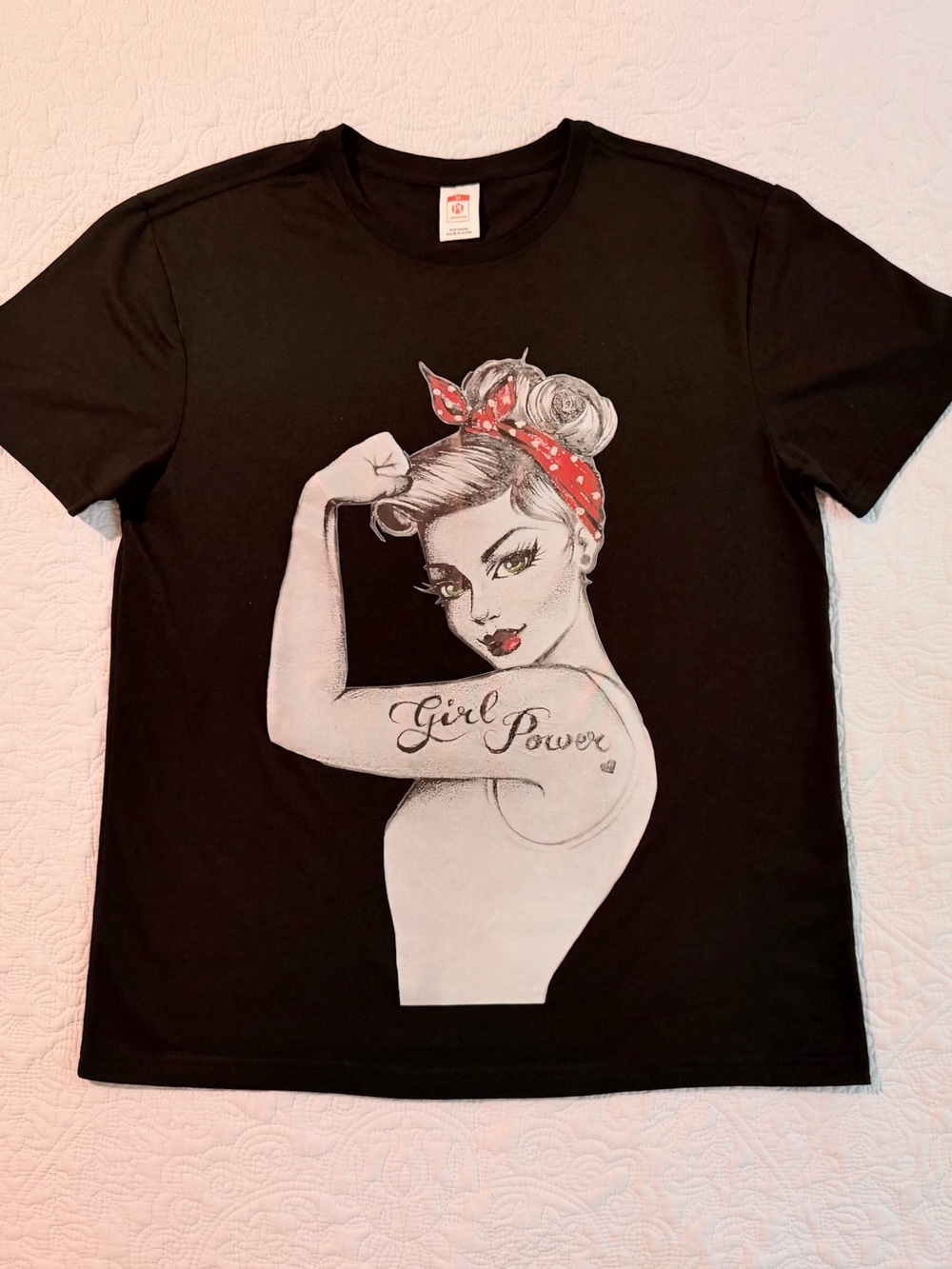 Girl Power | Black | Retro Pin-Up Graphic T-Shirt | Women’s Size Medium